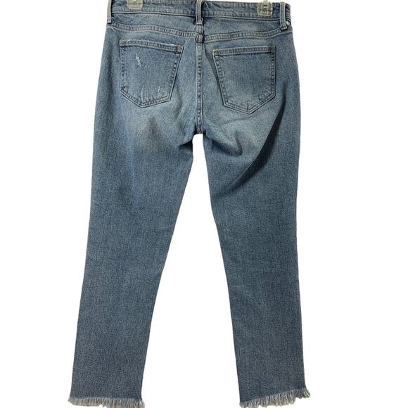 Gap Girlfriend Jeans Womens Size 25 Patches Light Wash Denim Distress Raw Hem - Picture 2 of 12